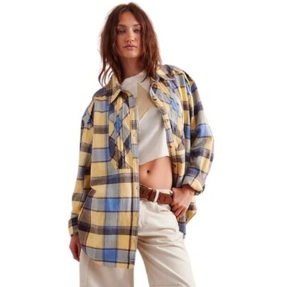 Free People Tops - New FREE PEOPLE We The Free Layla Button Down Plaid Flannel Shirt X-SMALL